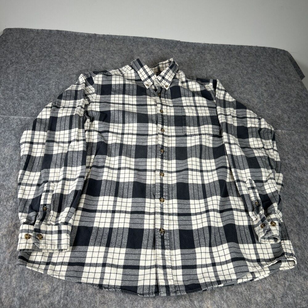 Eddie Bauer Men's Flannel Long Sleeve Button-Up Shirt Size‎ XLT Plaid Gray White